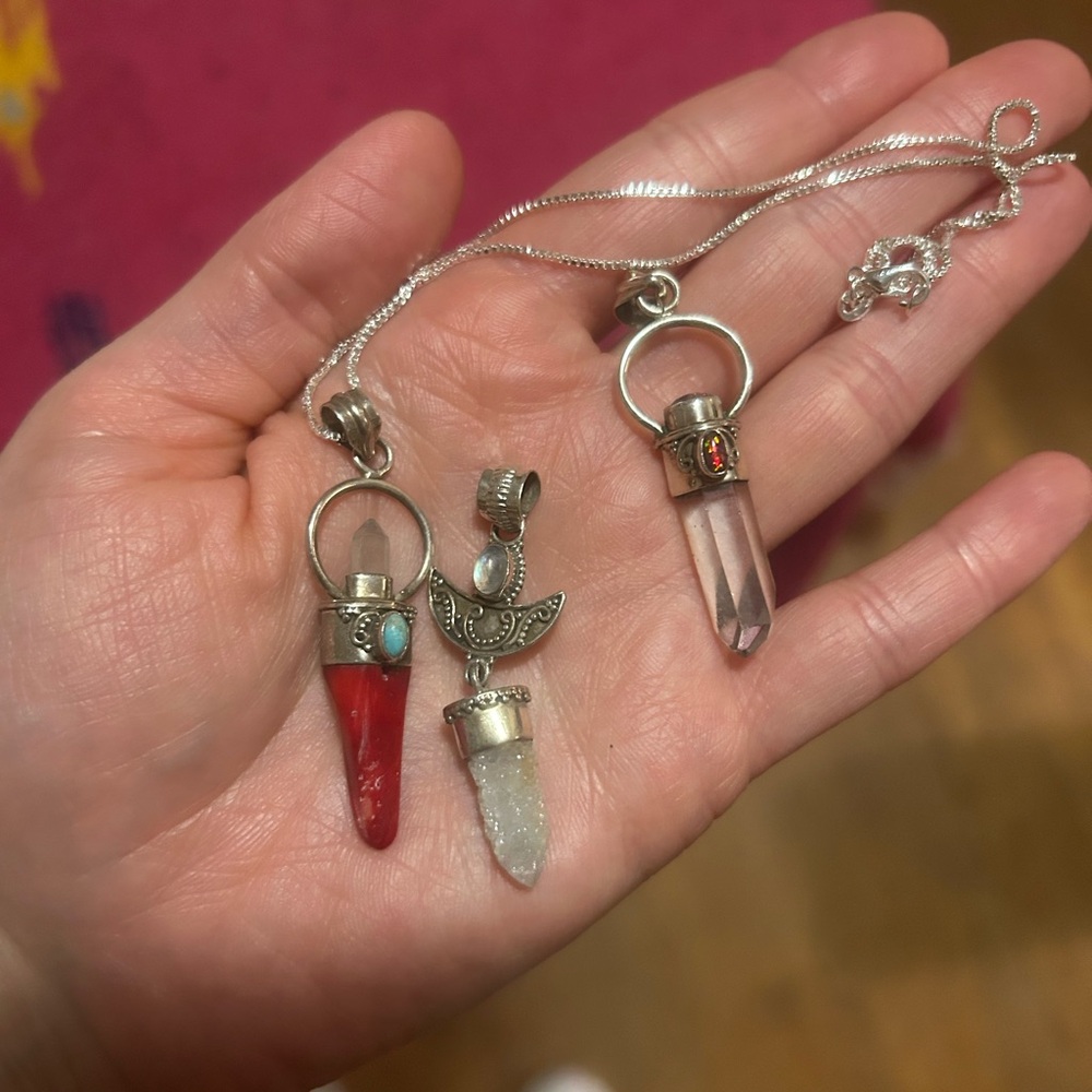 SET of 3 - 925s Crystal Pendants & Necklace